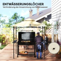 Outsunny Grillpavillon mit LED 240 x 150 x 258 cm wasserabweisend flammhemmend Gartenpavillon mit Doppelschichtdach(m-5)
