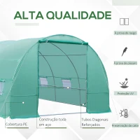 Outsunny Estufa tipo Túnel 8x3x2m Aço e PE 140 g/m² Estufa para Cultivo de Plantas Tomates Verduras com 12 Janelas e Porta Enroláveis Verde(m-4)