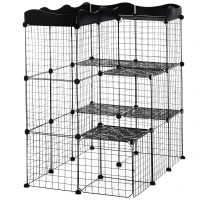 PawHut Recinto per Animali Domestici Modulabile e Multilivello con Rampa e 2 Porte in Acciaio e PP, 105x70x116 cm, Nero(m-10)