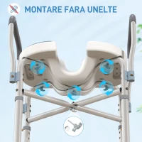 HOMCOM Scaun de Duș cu Brațe, Înălțime Reglabilă și Orificii pentru Scurgerea Apei, 53x36x64-75 cm, Albastru(m-9)