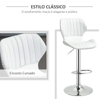 HOMCOM Conjunto de 2 Bancos de Bar Bancos Altos de Cozinha Giratório Altura Ajustável 91,5-113,5cm com Apoio para os Pés e Base de Metal Ø41 cm Branco(m-4)