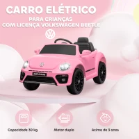 AIYAPLAY Carro Elétrico para Crianças Carro Elétrico Infantil Volkswagen Beetle com Bateria 12V Faróis Buzina e Música 97x56,5x46 cm Rosa(m-4)