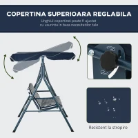 Outsunny Leagăn de Grădină cu 3 Locuri cu Acoperiș Solar, Balansoar în Aer Liber cu Structură din Oțel și Poliester, 172x110x153 cm, Alb și Albastru(m-4)