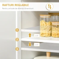 HOMCOM Bufet Înalt de Bucătărie cu Raft pentru Cuptor, Sertar, Uși de Sticlă și Rafturi Reglabile, 80x48x170 cm, Alb(m-7)