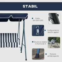 Outsunny Leagăn de Grădină cu 3 Locuri cu Acoperiș Solar, Balansoar în Aer Liber cu Structură din Oțel și Poliester, 172x110x153 cm, Alb și Albastru(m-5)