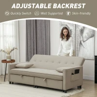 HOMCOM Three-Person Velvet-Feel Sofa Bed - Beige(m-6)