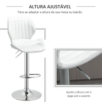 HOMCOM Conjunto de 2 Bancos de Bar Bancos Altos de Cozinha Giratório Altura Ajustável 91,5-113,5cm com Apoio para os Pés e Base de Metal Ø41 cm Branco(m-5)