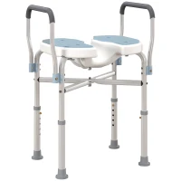 HOMCOM Scaun de Duș cu Brațe, Înălțime Reglabilă și Orificii pentru Scurgerea Apei, 53x36x64-75 cm, Albastru(m-1)