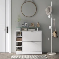 HOMCOM Sapateiro com Gavetas Basculantes, Prateleiras Ajustáveis e Prateleiras Abertas para 12 Pares de Sapatos 89x25x92 cm Branco(m-9)