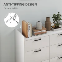 HOMCOM Comodă cu 6 Sertare, Margini Înălțate și Mânere în Formă de U, 110x40x88 cm, Alb(m-6)