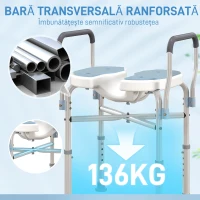 HOMCOM Scaun de Duș cu Brațe, Înălțime Reglabilă și Orificii pentru Scurgerea Apei, 53x36x64-75 cm, Albastru(m-6)