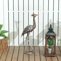 Outsunny Heron Garden Statue, Standing Garden Ornament, Metal Garden Gift with Stakes for Patio Pond Landscape Decoration, Silver Tone(m-2)