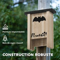 PawHut Ensemble de trois boîtes à chauve-souris nichoir chauve-souris avec un crochet18 x 6 x 22,5 cm bois naturel(m-5)