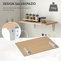 HOMCOM Tavolino a Muro Pieghevole Salvaspazio in MDF e Telaio in Metallo, per Cucina Salotto, Color Legno, 60x40x20cm(m-4)