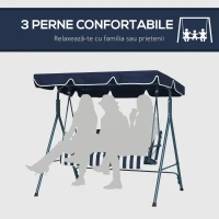 Outsunny Leagăn de Grădină cu 3 Locuri cu Acoperiș Solar, Balansoar în Aer Liber cu Structură din Oțel și Poliester, 172x110x153 cm, Alb și Albastru(m-6)