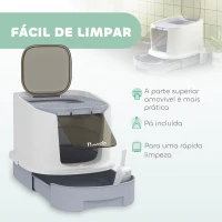 PawHut Caixa de Areia para Gatos Fechada com Entrada Frontal Saída Superior Tampa Amovível Bandeja e Pá 40,5x52,5x42,5 cm Branco e Cinza(m-6)