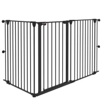 PawHut Poartă pentru Câini cu 3 Panouri și Sistem Dublu de Închidere, Barieră pentru Câini pentru Scări, Uși, Holuri, 206x90 cm, Negru(m-10)