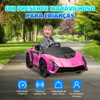 AIYAPLAY Carro Elétrico para Crianças Lamborghini 12V Controlo Remoto Faróis Buzina Arranque Lento e Música MP3 114,5x64x45,5 cm Rosa(m-7)