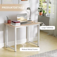 HOMCOM Computer Desk, Writing Table, 100 x 60 x 76cm Workstation for Home Office, Study with Metal Frame, Simple Assembly, White(m-5)