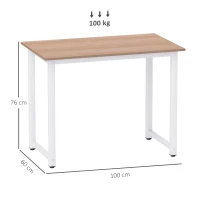 HOMCOM Computer Desk, Writing Table, 100 x 60 x 76cm Workstation for Home Office, Study with Metal Frame, Simple Assembly, White(m-3)
