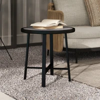 Outsunny Round Small Garden Table, 50.5cm Outdoor Side Table with SPC Tabletop, Metal Frame and Anti-slip Foot Pads for Garden, Balcony, Grey Wood Effect(m-8)