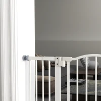 PawHut Puerta para Perros con Ancho Ajustable 76-104 cm Barrera de Seguridad para Perros con 2 Extensiones Blanco(m-9)