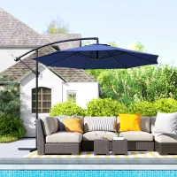 Outsunny 2.45m Overhanging Cantilever Parasol, with Cross Base - Blue(m-10)