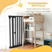 PawHut Poartă pentru Câini cu 3 Panouri și Sistem Dublu de Închidere, Barieră pentru Câini pentru Scări, Uși, Holuri, 206x90 cm, Negru(m-6)