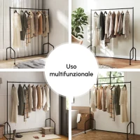 HOMCOM Rella Appendiabiti Attaccapanni in Metallo, Stand per Vestiti con Rotelle, Nero, 150x60x170cm(m-7)
