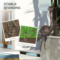 Outsunny Heron Garden Statue, Standing Garden Ornament, Metal Garden Gift with Stakes for Patio Pond Landscape Decoration, Silver Tone(m-6)