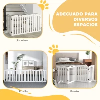 PawHut Barrera de Seguridad para Perros Valla para Perros Plegable 207,5 cm con Pies Extraíbles para Escalera Pasillo Blanco(m-5)
