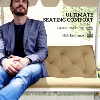 Outsunny 2 Seater Bench Pad, Garden Chair Cushion with Back and Ties for Indoor and Outdoor Use, 98 x 100 cm, Light Grey(m-5)