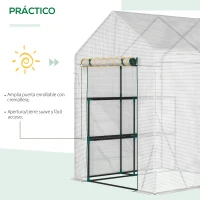 Outsunny Invernadero de Exterior con 2 Estantes Puerta con Cremallera y Marco de Acero 143x143x195 cm Blanco(m-5)