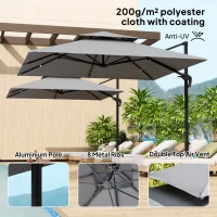Outsunny 3 x 3(m) Cantilever Parasol with Aluminium Frame, Crank and Tilt, 360-Degree Rotation, Double Top Garden Umbrella with Cover (Only Cross Base), Light Grey(m-6)