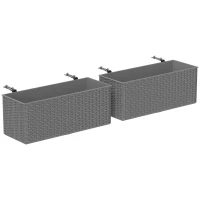 Outsunny Set of Two Rattan-Effect Planters - Grey(m-11)