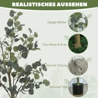 HOMCOM Künstliche Pflanze, Kunstbaum, naturgetreu, Zementtopf, wartungsfrei, Grün(m-4)