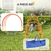 PawHut 4-Piece Dog Agility Training Equipment with 4 Adjustable Width Doors, Bag, for Garden, Orange(m-4)