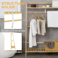 HOMCOM Portant à vêtements penderie porte-manteau avec 2 étagères 2 crochets et 1 barre de suspension en bambou(m-7)