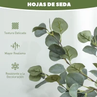 HOMCOM Planta Artificial Decorativa de 150 cm Eucaliptus Sintético con 230 Hojas en Maceta para Interior Verde(m-5)
