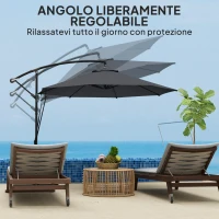 Outsunny Ombrellone da Giardino Rotondo Inclinabile e Girevole, Manovella e Protezione UPF 50+, Ø3 m, Grigio Scuro(m-6)