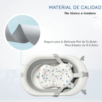 HOMCOM Bañera Plegable para Bebé Recién Nacido hasta 3 Años 81,5x50,5x23,5 cm con Tapón Termosensible Cojín Gris(m-7)