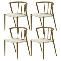 HOMCOM Conjunto de 4 Cadeiras de Sala de Estar com Assento em Corda de Papel Empilháveis Estilo Rústico 51x51x71 cm Carvalho(m-6)