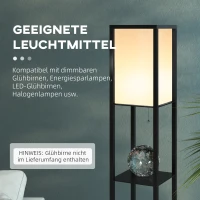 HOMCOM Stehlampe mit Regalen, Stehleuchte, Holz, 26 x 26 x 160 cm, für Wohn-/Schlafzimmer (Ohne Glühbirne)(m-6)