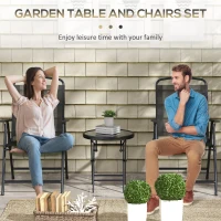 Outsunny Three-Piece Garden Seat Set, with Glass-Top Table - Black(m-4)