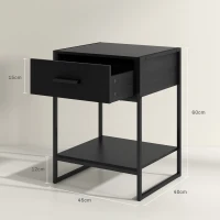 HOMCOM Conjunto de 2 Mesas de Cabeceira com 1 Gaveta e Prateleira de Armazenamento Estilo Moderno 45x40x60 cm Preto(m-3)