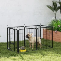PawHut Six-Panel Dog Playpen with Door, for Small Dogs, Indoors, Outdoors, 60cm Tall, Black(m-8)