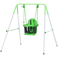 Outsunny Baloiço Infantil de Aço Baloiço para Crianças de 6-36 Meses com Encosto Alto e Arnês de Segurança 122x146x122 cm Verde(m-10)