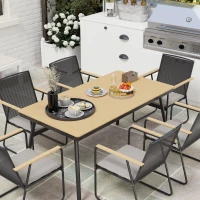Outsunny 6 Seater Garden Dining Set with Soft Cushions, Rattan Backrest, Rectangular Plastic Top, Garden Furniture Set, Outdoor Dining Table and Chairs for Patio, Balcony, Poolside, Nature Wood Finish(m-7)