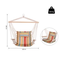 Outsunny Hängesessel Hängeschaukel mit Querstrebe und Kissen Deckenhaken Gestell Hängestuhl bis 100kg belastbar Hängesitz für Indoor Outdoor Garten Terrasse Mehrfarbig(m-3)