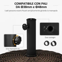 Outsunny Base per Ombrellone da Giardino Rotonda a 4 Ruote con Freni, in Acciaio e Resina, Ø52x41 cm, Bronzo e Nero(m-5)